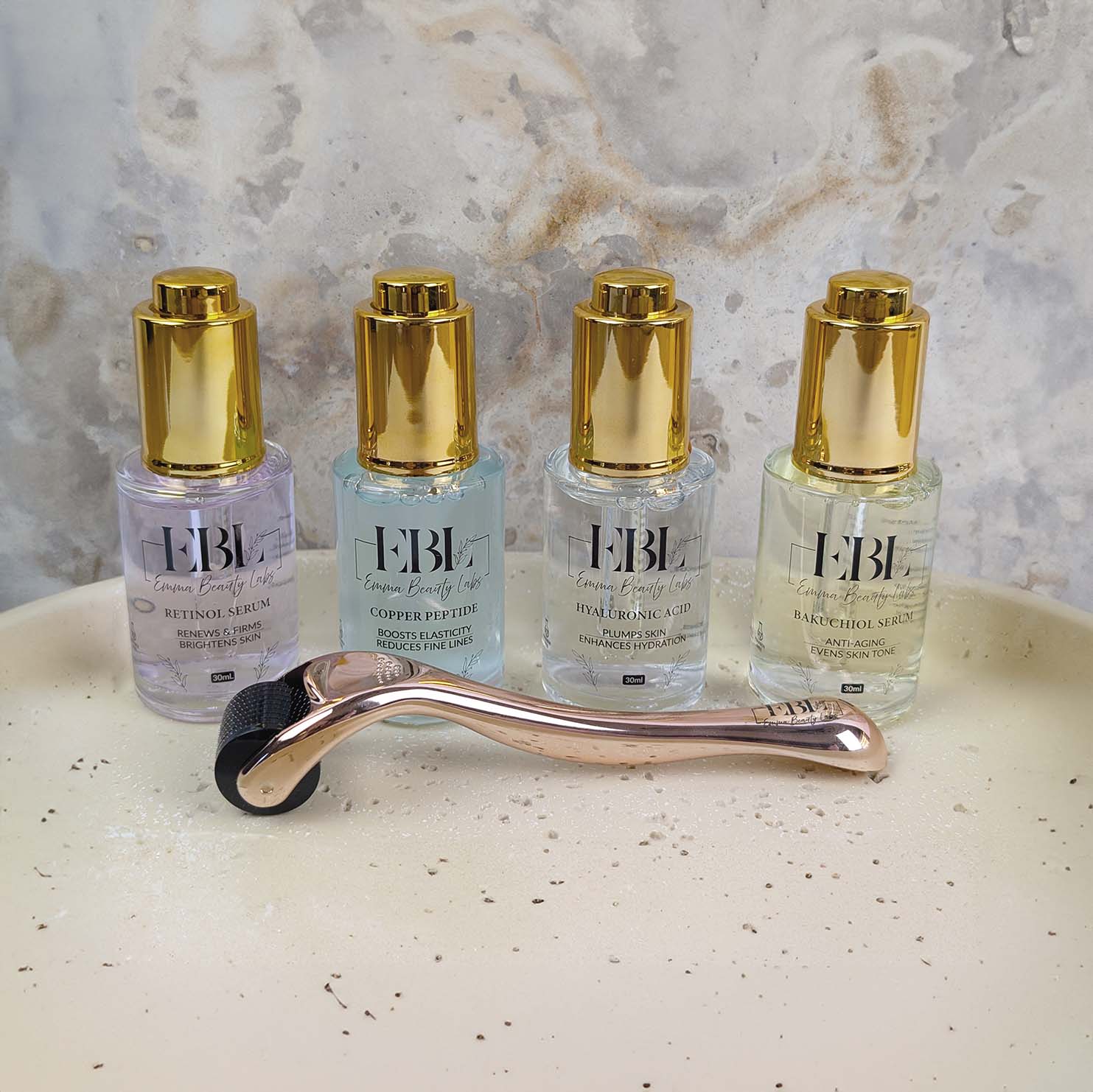 Deluxe Skincare Bundle. Retinol, Copper Peptide, Hyaluronic Acid, Bakuchiol, Microneedle dermaroller